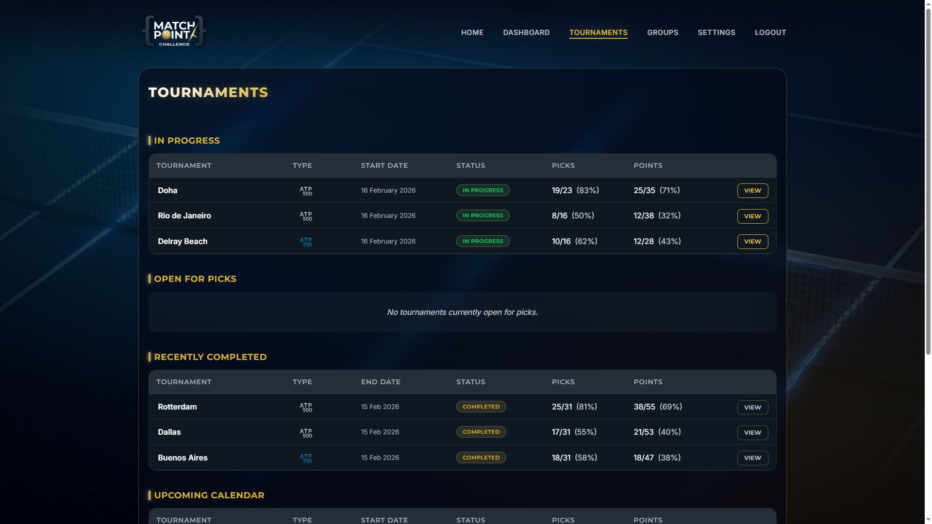 Browse upcoming tournaments